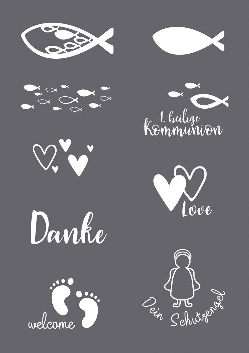 Rayher 45134000 Set of Mask Stencil and Craft Squeegee for Paper Crafts, Card Making and Painting, Reusable Silk Screen Template with Designs for Wedding, Baby, Baptism and More Occasions, 14.8x21cm