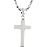 Azubpi Classic Silver Cross Pendant Necklace, Stainless Steel Religious Jewelry for Men Women, Polished Finish Rope Chain