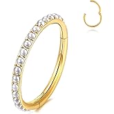 MOQIKAKA 16g Pearl Septum Rings: Surgical Steel Round Nose Ring, Helix Cartilage Clicker Hoop Earrings Daith Piercing Body Jewelry for Women Men 8mm/10mm