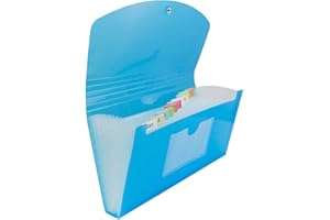 JAM PAPER Accordion Folders - 13 Pocket Plastic Expanding File - Check Size - 5 x 10 1/2 - Blue - Sold Individually