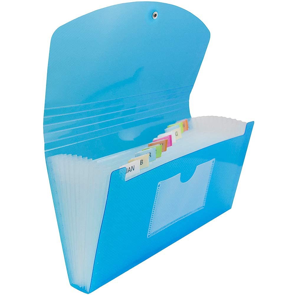 JAM PAPER 13 Pocket Expanding File with Button & String Closure - Accordion Folder - 127 x 266.7 mm - Blue - Sold Individually