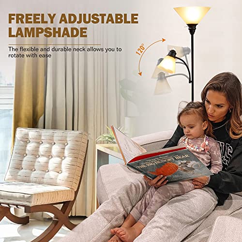 Floor Lamp, Standing Lamp, Torchiere Floor Lamp with 8W Main Light & 6W Adjustable Reading Lamp, Long Lifespan 2700K Eye-Caring Warm Lamps, 72\
