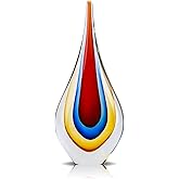 9" Tall Sculpture Hand Blown Glass Decor, Paperweight for Office Desk, Modern Glass Art Figurines Mediterranean Beach House Decor, Living Room Coffee Shelves Table Top Decoration (Red)