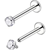 Lcolyoli 20g 18g 16g Titanium Internally Threaded Clear CZ Stud Piercing Jewelry for Nose/Tragus/Cartilage/Conch/Helix/Medusa/Lip/Labret - Nose Studs Lip Rings Cartilage Earring for Women Men 2PCS