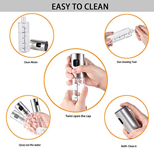 Olive Oil Sprayer Set, Yeeteching 100ml 4 In 1 Oil Dispenser Glass Bottle for in Grilling, Kitchen, Salad,Control Diet-2packs