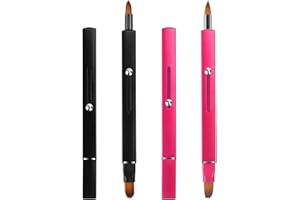 Unaone Retractable Lip Brush for Lipstick, 2 Pieces Double-ended Lip Applicator with Cap, Portable Lip Liner Brush Lip Gloss Eyeshadow Smudge Concealer Brush (Black/Rose Red)