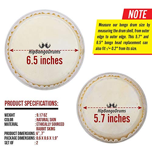 Hip Bongo Drums Bongo Heads Replacement Pack 5.6" and 6.4", Percussion