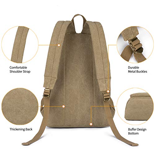 Canvas School Laptop Backpack, Durable Rucksack, Travel Notebook Bag, for Men Women Khaki