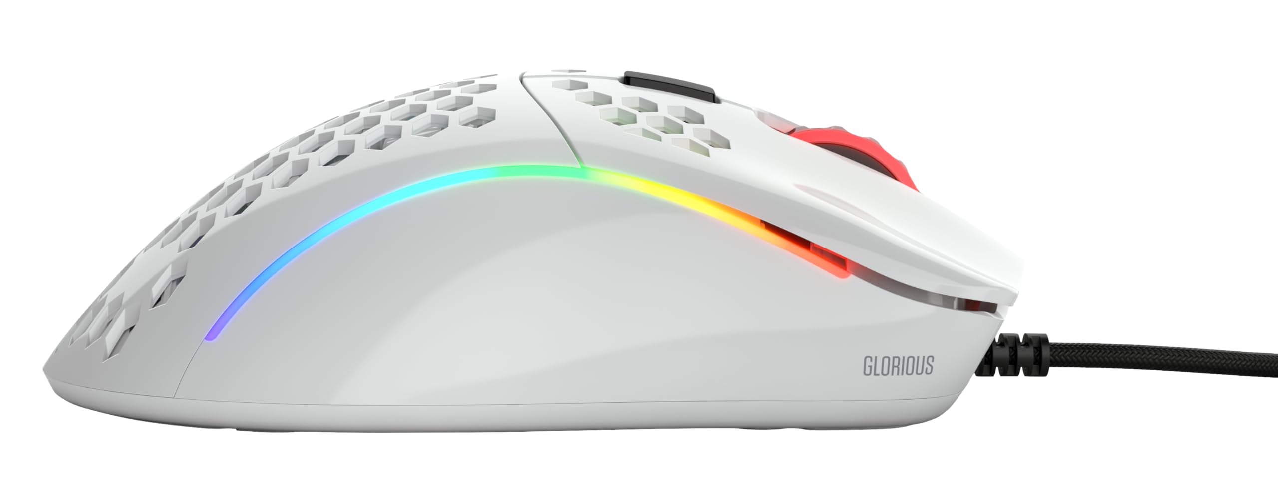 Glorious Gaming Model D- (Minus) Wired Gaming Mouse – superleichtes Wabendesign mit 61 g, RGB-Beleuchtung, ergonomisch, Pixart 3360 Sensor, Omron-Schaltern, PTFE-Füße, 6 Tasten – Glänzend Weiß 5