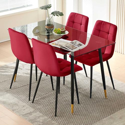 somedream Velvet Dining Chairs Set of Red Dining Room Chairs