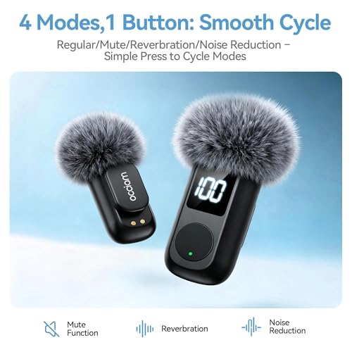 occiam Mini Lavalier Microphone for iPhone & Android Wireless Microphone Noise Reduction Magnetic Mini Lapel Mic with 54H Charging Case for YouTube Podcast Tiktok Vlogging Video Recording Black