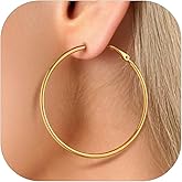 FaithHeart 2mm Thin Hoop Earrings for Women Hypoallergenic, Silver/Black/14K Gold Plated Stainless Steel Large Hoop Earrings for Women Lightweight Earring Trendy Jewelry, 20mm-100mm