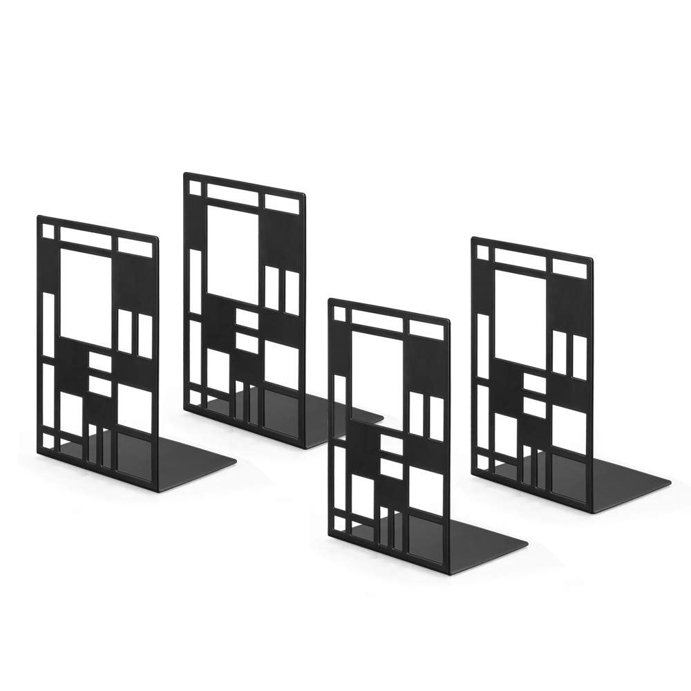 Decorative Metal Bookends (Black 2 Pair) - Heavy Duty Book Stoppers for Book Shelves, Office, Library