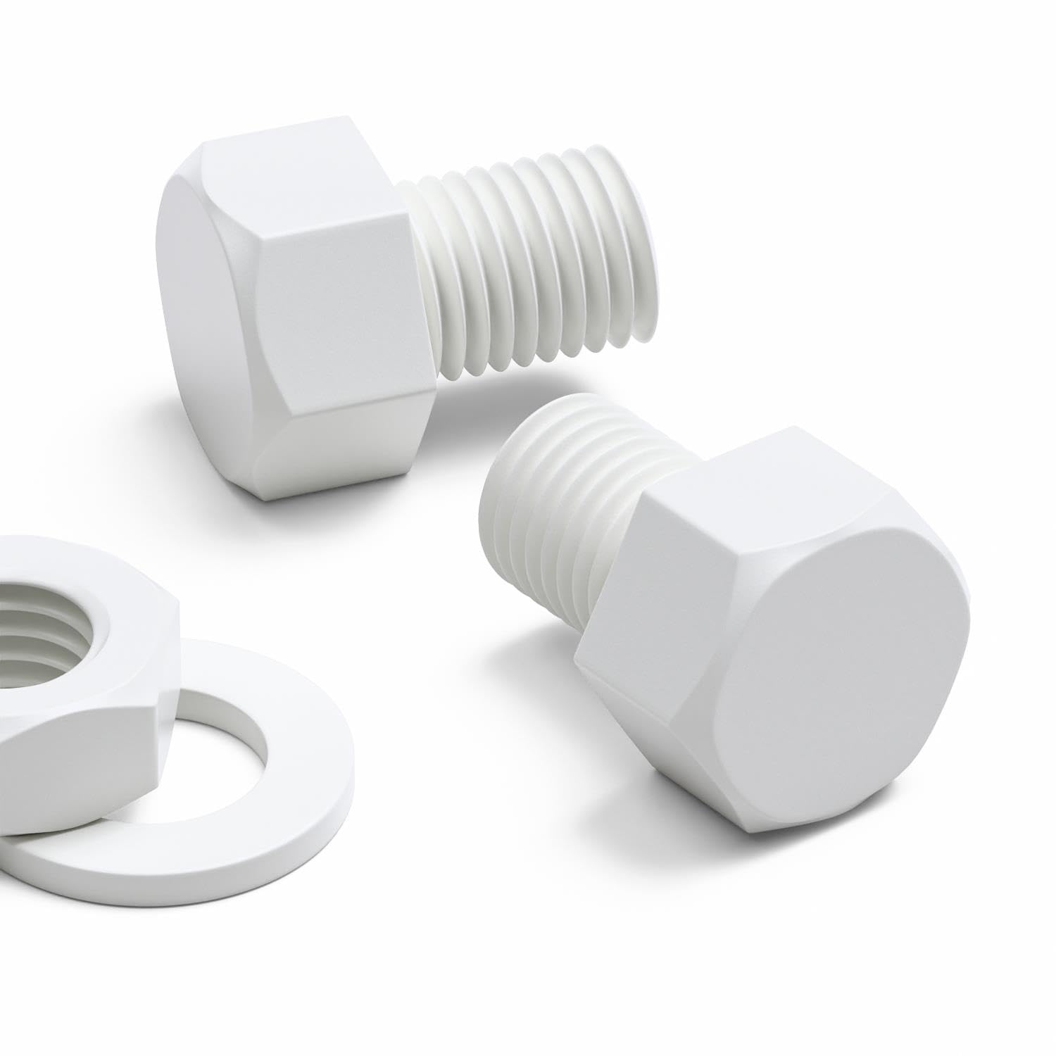 10x White Hex Head Screws Polypropylene (PP) Plastic Nuts and Bolts, Washers, M16 x 20mm,