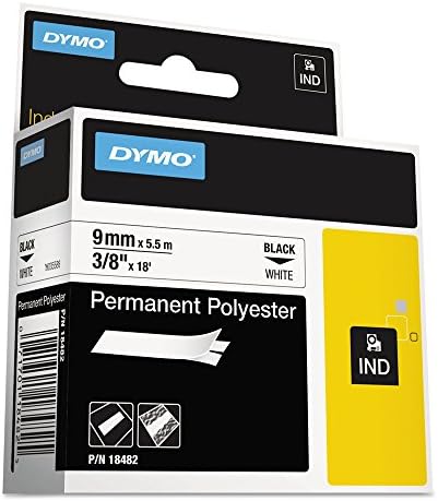 Dymo DYM18482 Rhino 6000 Hard Case Kit Permanent Poly Industrial Label Tape, 3/8" x 18 ft, White/Black Print