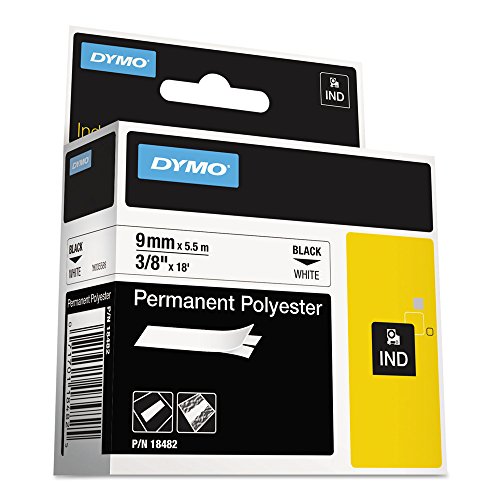 Dymo DYM18482 Rhino 6000 Hard Case Kit Permanent Poly Industrial Label Tape, 3/8" x 18 ft, White/Black Print