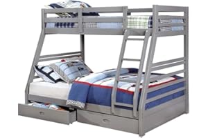 BOWERY HILL Twin Over Full Wood Bunk Bed with 2 Storage Drawers in Gray