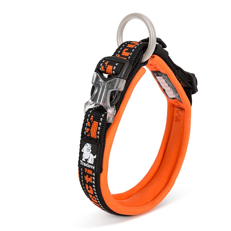 WINHYEPET True Love Reflective Dog Collar, Nylon Webbing Comfortable and Safe Adjustable Buckle convenient used for walking for Small Dogs Neck Ring TLC50121 (Black/Orange,S)