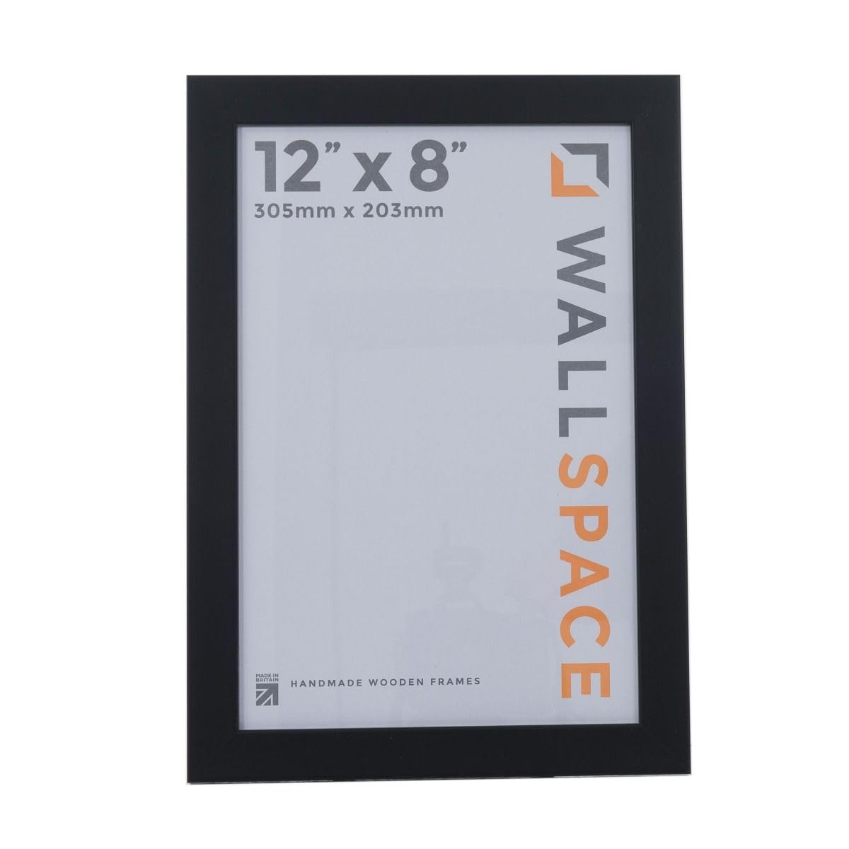 Wall Space 12x8 Black Picture Frame | Black 8x12 Photo Frame | 12 x 8 inch | 305x203mm | 30.5x20.3cm | Solid Wood Wooden with Real Glass | Handmade in UK — image 1