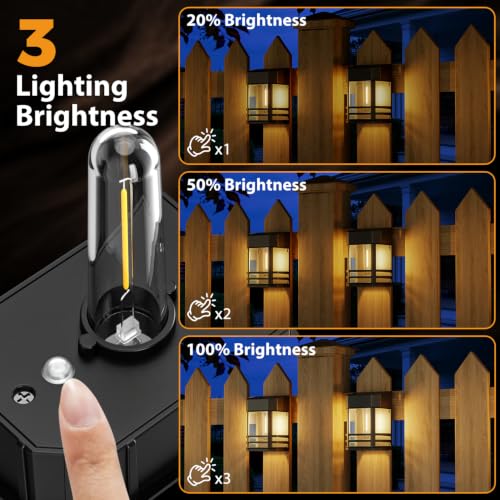 btfarm 4 Pack Solar Fence Lights Outdoor with 3 Brightness, Retro Wall Lights Solar Powered Edison LED Bulbs, Waterproof Post Wall Mount Lights for Deck Porch Garden Patio Backyard Decor, Warm White