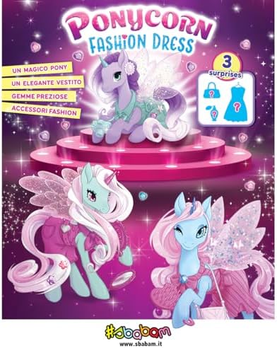 Funny Box Ponycorn Fashion Dress, Spielzeugtiere für Kinder, 3-teilig, Pony-Pferde-Spielzeug mit Zubehör und Kleidung zum Personalisieren – Spiele für Kinder, Geschenk für Mädchen und Jungen