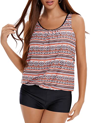 BIKINX Modest Tankini Bathing Suits for Women Tummy Control 2 Pieces Swimsuit with Shorts Swimming Suit