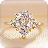 Luxury 14K Gold Plated Pear Cut Bridal Promise Engagement Rings for Women's,Cubic Zirconia AAA Eternity Ring's Crystal Wedding Bands for Women Jewelry Gifts Size 6#