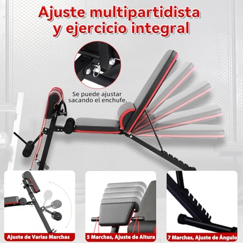 SAFONUS Banco de Ejercicio Multifuncional Ajustable con Almohada de Cabeza Regulable - Incluye Banda de Resistencia y Almohadilla de Soporte para Mancuernas,Banco Pesas Plegable Multiposiciones para Entrenamiento en Casa