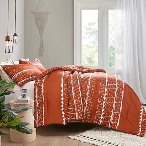 Terracotta Comforter Set Queen Size (90"×90"),Reversible Orange Boho