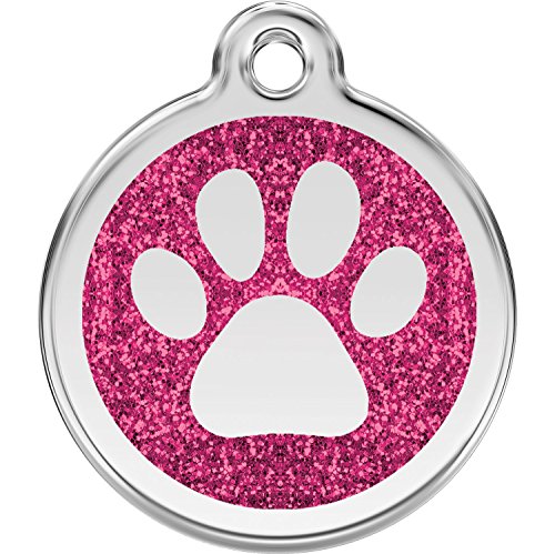 Red Dingo Personalized Glitter Paw Pet ID Dog Tag (Medium Hot Pink)