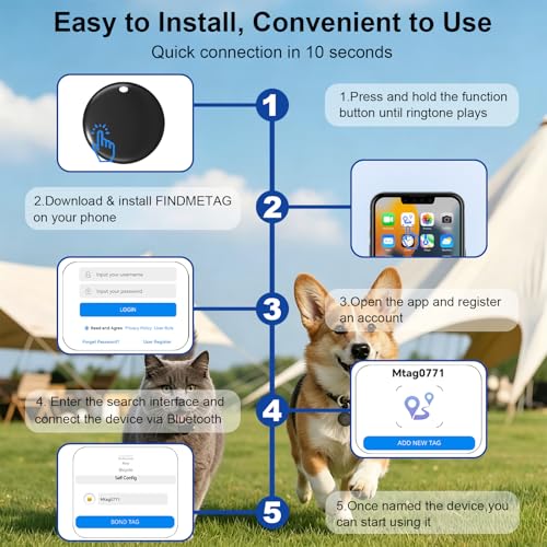 Dog Tracker with no Monthly Fees - 2026 Smart Mini Cat Tracker Collar, Compatible with iOS/Android, Real Time Location & Anti Loss Cat GPS Tracker, Waterproof Elastic Collar Included (Black)