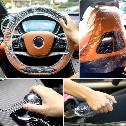 Joyzzz Disposable Car Seat Covers, 300 Pcs Clear Car Seat Protector, Plastic Seat Covers, Includes Wheel Covers, Gear Selector Covers and Handbrake Cover for Truck Auto Bus Accessories