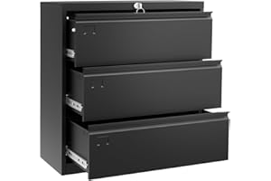 GarveeHome Lateral File Cabinet 3 Drawer, Metal Filing Cabinet with Lock & Keys, Fit Letter/Legal/A4 Size Documents, Easy to Assemble for Home Office & Workspaces