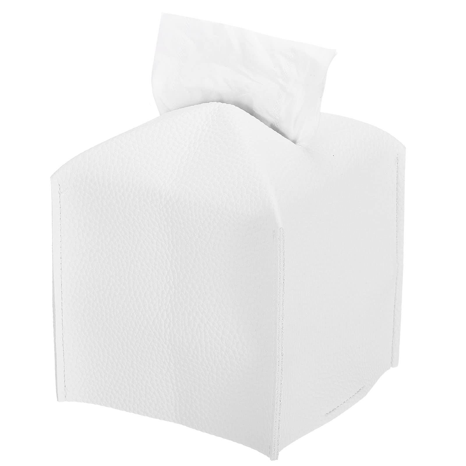 PATIKIL Tissue Box Cover 5"x5"x5", PU Leather Square Decorative Holder Dispenser for Bathroom Countertop Office Desk Car, White