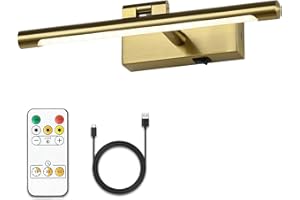 JOOSENLUX Picture Lights for Wall Dimmable 12.6" Inch Long Brass Gold Wireless Picture Lights for Paintings Tapered-Rod LED Wall Light Fixtures Adjustable Wall Sconce with Remote