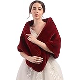 Aimimier Bridal Faux Fur Wrap Wedding Fur Stole with Brooch Evening Party Warm Shrug Cape for Women(Red)