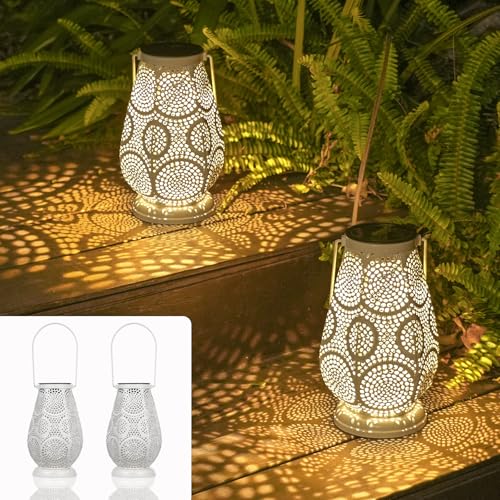 JOYCREATOR 2 Stück Solarlampen für Außen Garten, IP65 Wasserdichte Solarlaterne für Außen Hängend Orientalische, Warm LED Solar Laterne Deko Patio Baum Rasen Ca