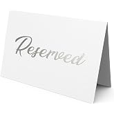 10 Pack Silver Reserved Table Signs for Wedding 3x4 Cardstock Reserved Seating Signs Double Sided Table Tent Reservation Card for Restaurant Receptions Celebrations Party - White with Silver Letters