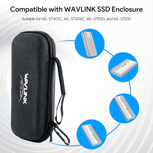 WAVLINK Funda rígida de EVA con Cremallera para Carcasa SSD, Compatible con WL-UTE50, WL-UTE51, WL-ST401C y WL-ST406C, Funda de Viaje, Funda Protectora y Bolsa de Almacenamiento