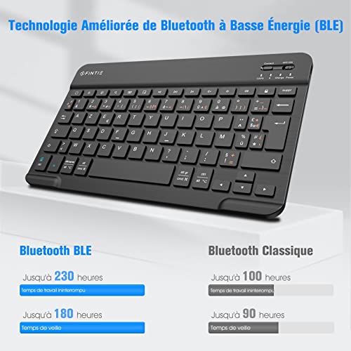 FINTIE Wireless Bluetooth Keyboard 10 Inches [French AZERTY] Lightweight Slim Keyboard for iPad, Android Tablet Samsung Galaxy, Xiaomi/Redmi Pad, Huawei/Honor Pad etc, Black