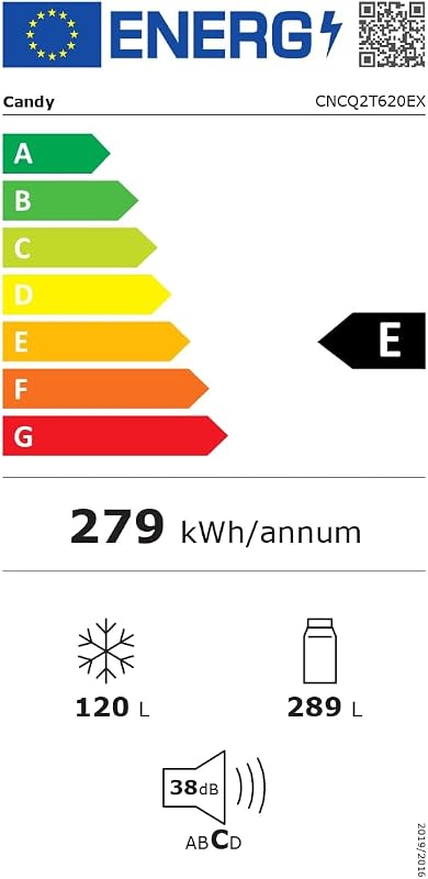 - Réfrigérateur Combiné - 2 Portes - Classe Énergétique E - Technologie Total No Frost Circle+ - Inox - 289L (Frigo) + 120L (Congélateur) - 205 x 59,5 x 66,7 cm - Modèle CNCQ2T620EX