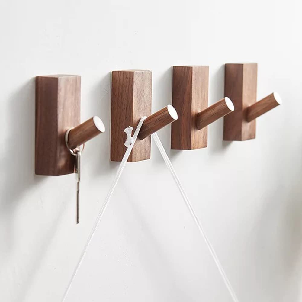 Photo 1 of HomeDo 4Pack Adhesive Wall Hooks Hat Rack, Wooden Coat Hooks Wall Mounted, Decorative Hooks Single Organizer Hat Hanger Towel Rack, Heavy Duty Hooks (Rectangle-Walunt,4Pack)