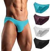 Hgn Men's Lightweight Sexy Bikini Briefs，Soft and Free Fit | Viscose Fabric,Breathable and Comfort,Sexy Low Rise Cut,4 Pack