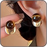 Dainty Tiger Eye Stone Agate Stud Earrings Small Gold Earrings Brown Gem Ear Jewelry Gift