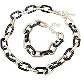 Chunky Statement Necklace Bracelet for Women Cuban Link Chain Neckalce Leopard Gold Thick Link Bracelet Necklace Set Punk Jewelry