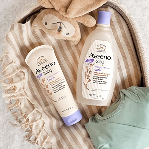 AVEENO BABY CALMING COMFORT BATH & BODY LOTION SET, NIGHTTIME BABY SKIN CARE PRODUCTS WITH NOURISHING OATMEAL PLUS RELAXING LAVENDER & VANILLA SCENTS, PARABEN- & PHTHALATE -FREE, 2 ITEMS