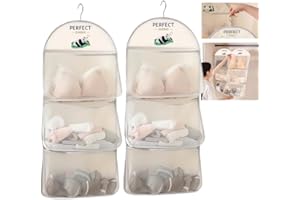 MIUPOO Multi Purpose Multi Layer Mesh Storage Hanging Bag,Hanging Storage with Metal Hanger Mesh Pockets for Bra Underwear So