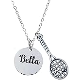 Personalized Engraved Tennis Racket Necklace, Custom Tennis Player Jewelry - Tennis Necklace For Women