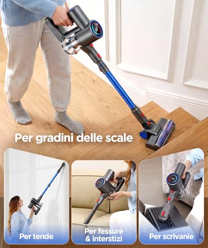 VersLife Z8 Aspirapolvere Senza Fili, 40KPa Scopa Elettrica Leggera con Luce LED Verde, Filtro HEPA, Autonomia 45 Min, Design Autoportante, per Pavimenti Duri, Tappeti e Peli di Animali