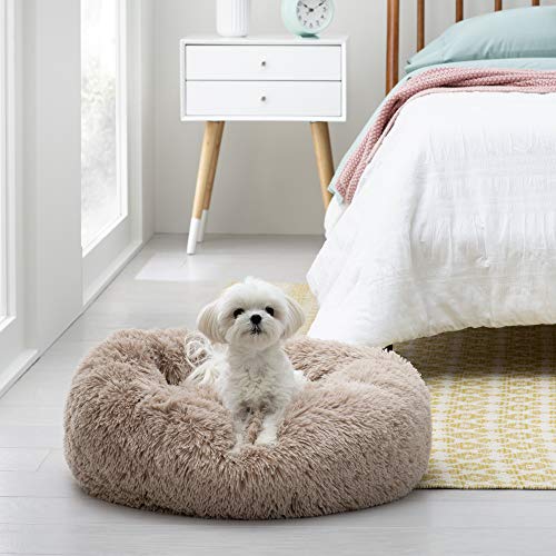 Brindle Donut Cuddler Pet Bed Plush Dog and Cat Bed Cozy Shag Faux